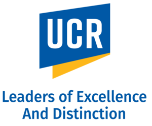 UCR logo with bold blue letters in a tilted shield above a yellow accent, and the tagline “Leaders of Excellence and Distinction (LEAD)” below.